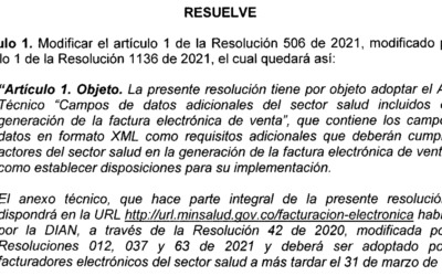 Resolución 1526 del 29 de Septiembre 2021 Facturación Electrónica Sector Salud